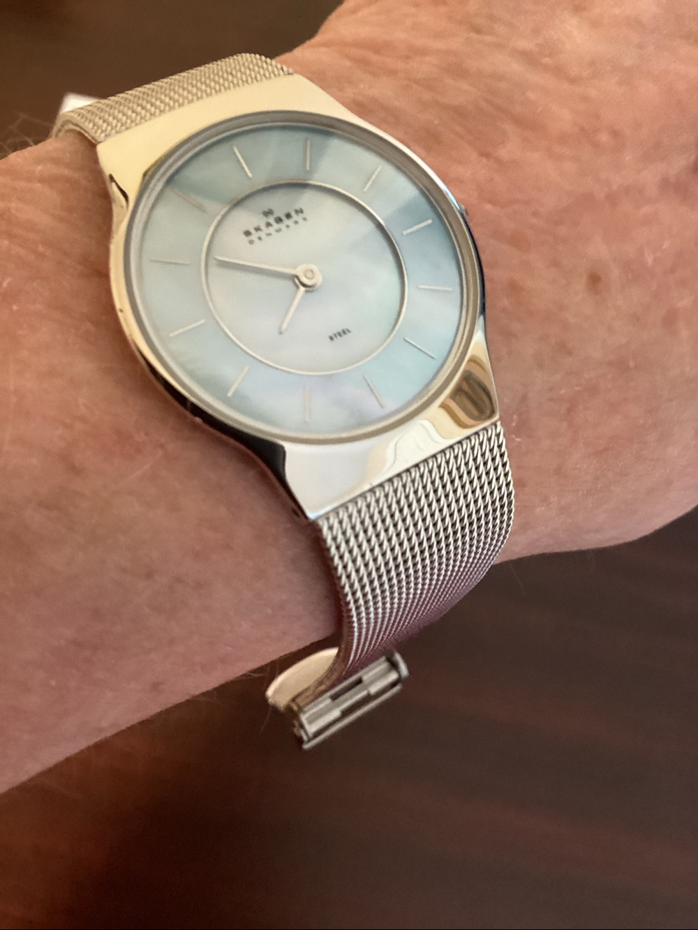 Skagen Silver Mesh Watch with Pale Blue Dial - Picture 11 of 12